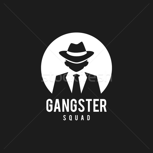 Retro insignă gangsterii mafie om costum negru Imagine de stoc © user_11138126
