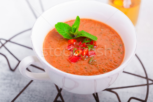 Bowl of fresh tomato soup gazpacho Stock photo © user_11224430