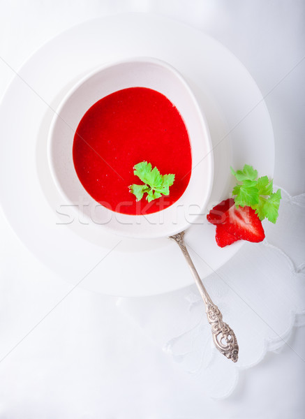 Fresa sopa blanco servilleta mesa rojo Foto stock © user_11224430