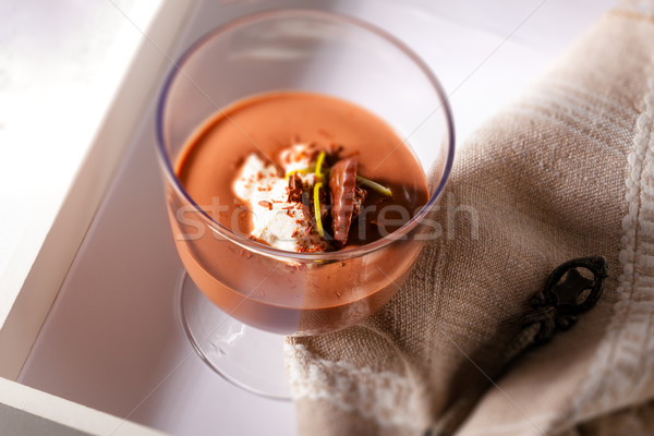 Csokoládé hab desszert krém asztal étel kanál Stock fotó © user_11224430