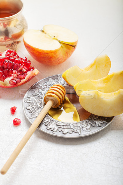 Äpfel Granatapfel Honig Platte Fotografie jar Stock foto © user_11224430