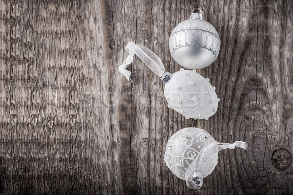 White christmas balls on a wooden background Stock photo © user_11224430