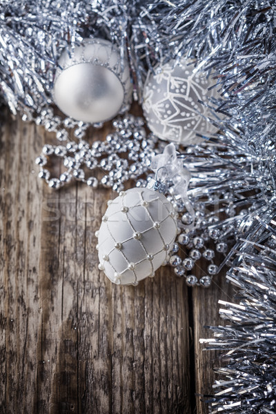 White christmas balls on a wooden background Stock photo © user_11224430