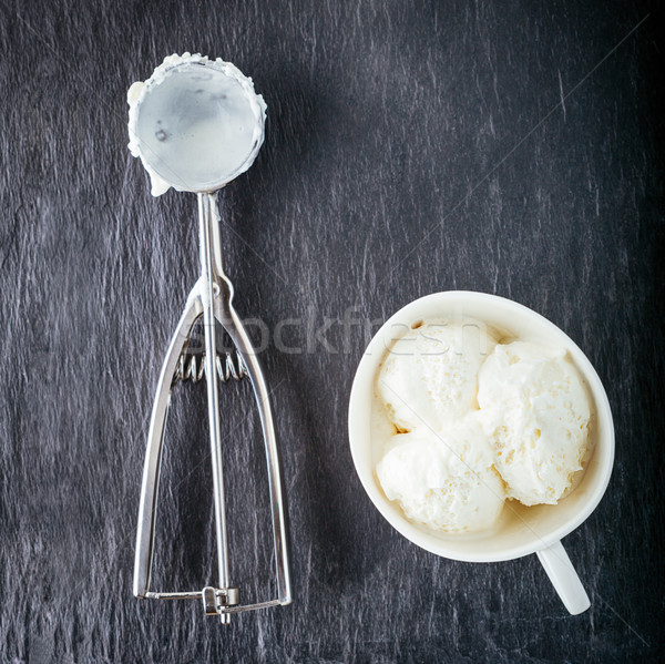 Vanília fagylalt merítőkanál kő tányér étel Stock fotó © user_11224430