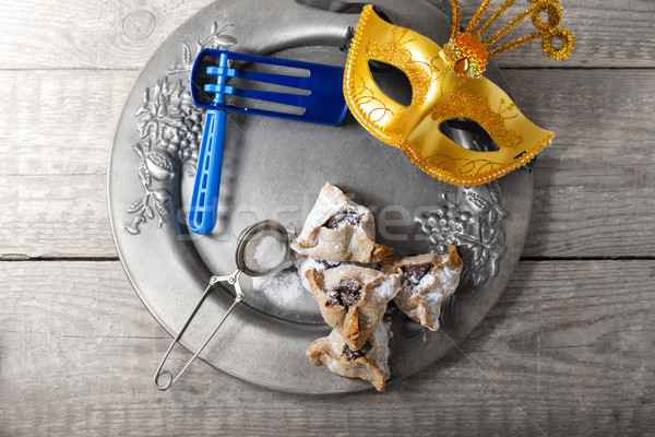 Jewish Pastry Hamantaschen with a mask Stock photo © user_11224430