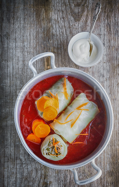 Foto stock: Recheado · repolho · carne · arroz · jantar