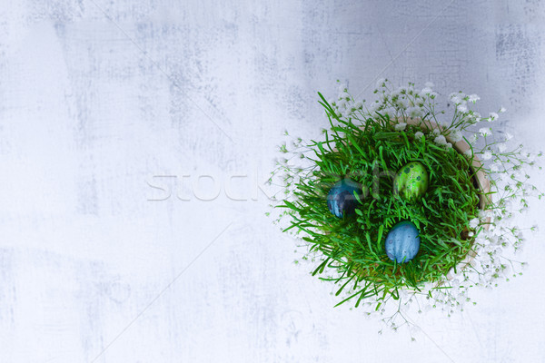 Stock foto: Eier · Blumen · weiß · Ostern · Symbole · Gras