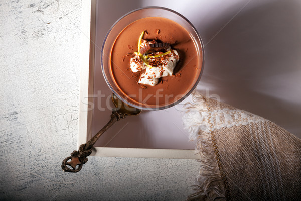 Csokoládé hab desszert üveg felszolgált fából készült felület Stock fotó © user_11224430