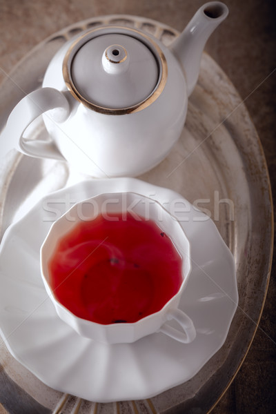 Kubek czerwony owoców herbaty czajnik Zdjęcia stock © user_11224430
