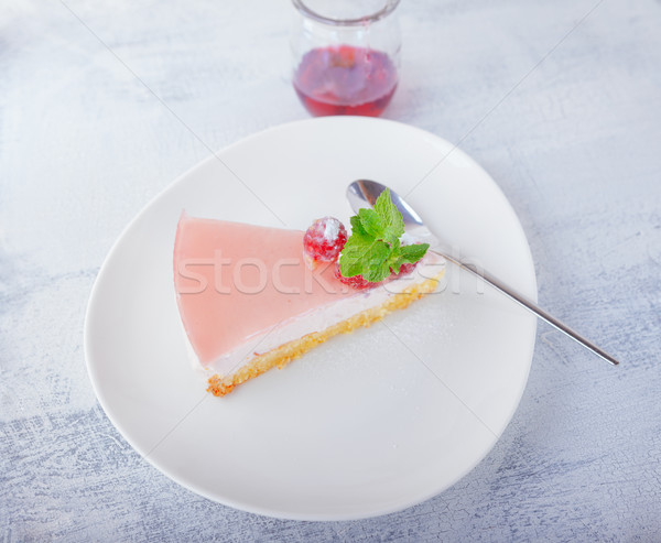 Parça ahududu yoğurt kek sos meyve Stok fotoğraf © user_11224430