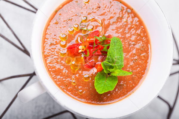 Bol fraîches soupe à la tomate blanche plaque été [[stock_photo]] © user_11224430