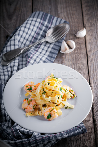 Zdjęcia stock: Makaronu · tagliatelle · czosnku · powierzchnia · łyżka