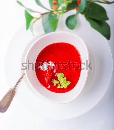 Morango sopa de branco prato vermelho Foto stock © user_11224430