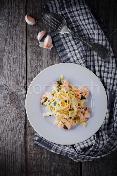 Pasta tagliatelle schaal houten oppervlak donkere Stockfoto © user_11224430