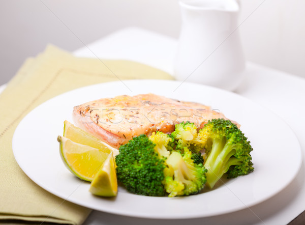 Foto stock: Saudável · peixe · jantar · açafrão · arroz · legumes