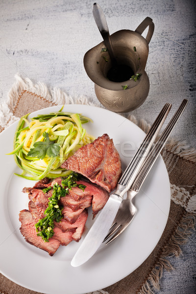 Cukkini tészta hús mártás asztal étel Stock fotó © user_11224430