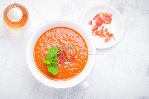 Bowl of Fresh tomato soup Gazpacho. Stock photo © user_11224430