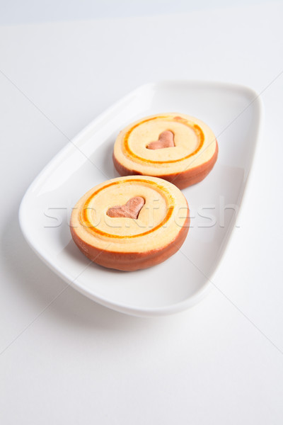 Valentin nap szív sütik fehér tányér narancs Stock fotó © user_11224430