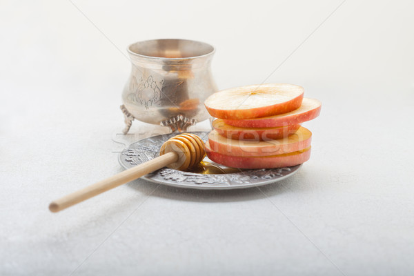 Stock fotó: Méz · almák · tányér · fotózás · bögre · vízszintes