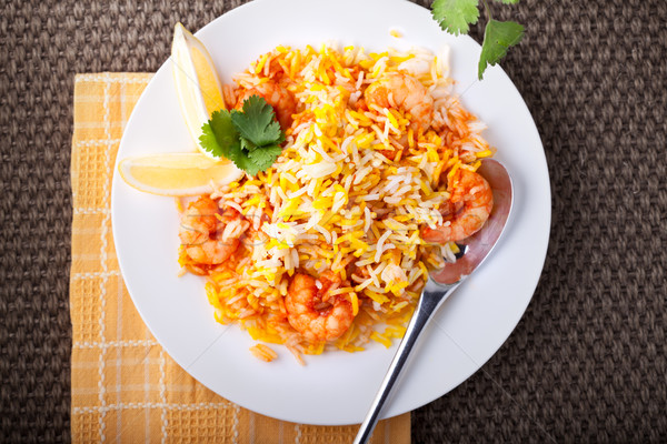Indian garnalen citroen tabel voedsel rijst Stockfoto © user_11224430