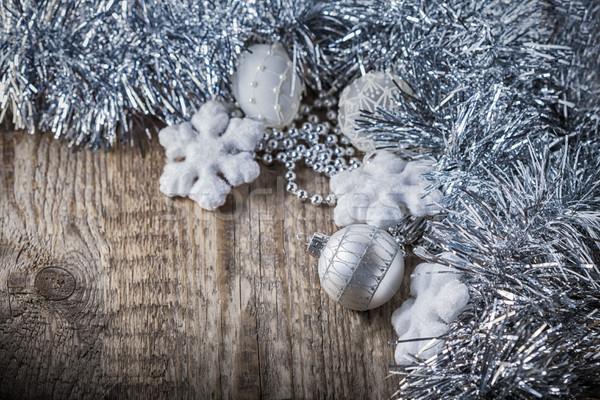 White christmas balls on a wooden background Stock photo © user_11224430