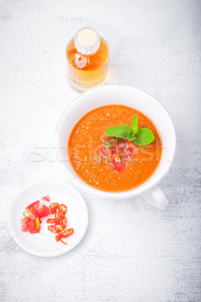 Bowl of Fresh tomato soup Gazpacho. Stock photo © user_11224430