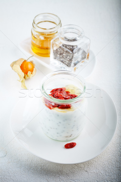 Stock fotó: Joghurt · bogyók · magok · méz · reggeli · desszert