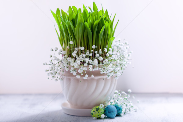 Eier Blumen weiß Ostern Symbole Stock foto © user_11224430