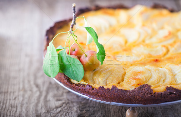 Apple pie with custard on wooden table. Gluten free Stock photo © user_11224430
