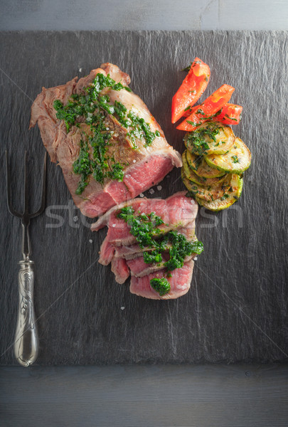 Rindfleisch Abendessen Zucchini Pfeffer Salsa Stock foto © user_11224430