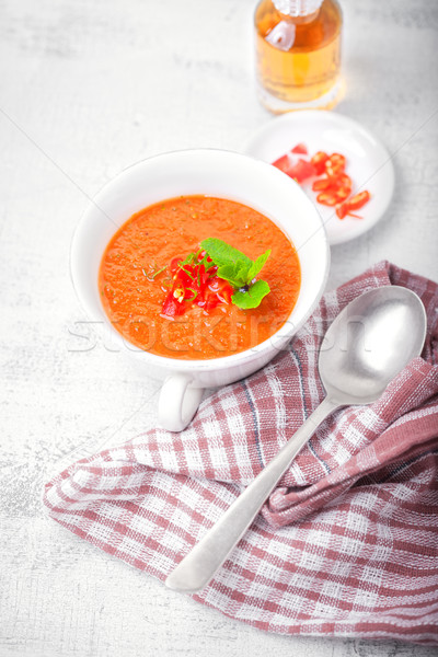 Bowl of Fresh tomato soup Gazpacho. Stock photo © user_11224430