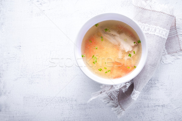 Frischen Hühnersuppe hausgemachte Löffel weiß Serviette Stock foto © user_11224430