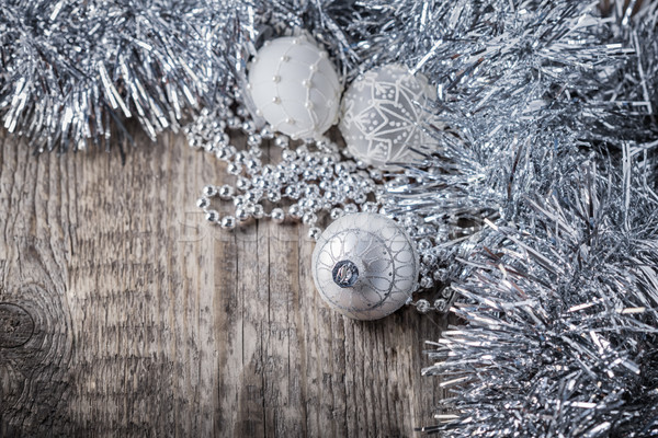 White christmas balls on a wooden background Stock photo © user_11224430