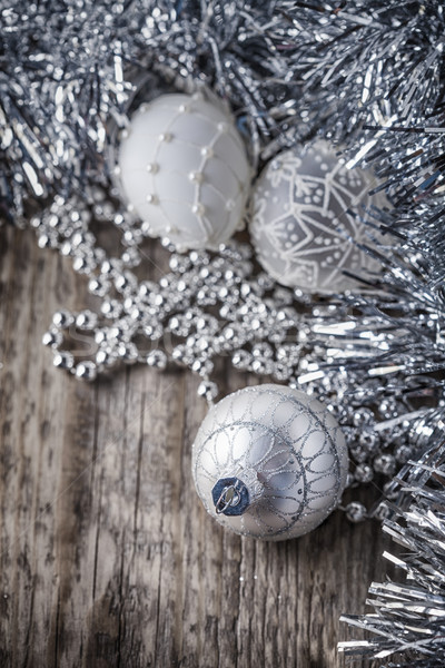 Stock fotó: Fehér · karácsony · golyók · fából · készült · hó · tél