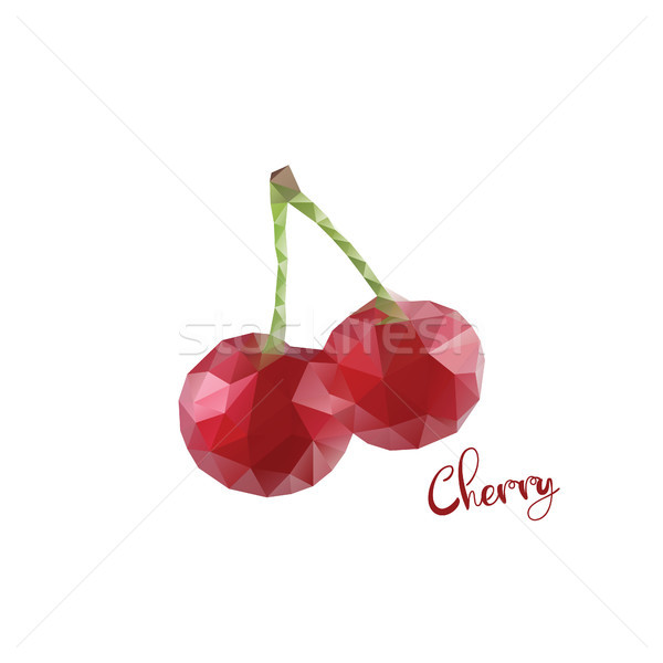 Low poly style. Red cherry from triangles lettering Stock photo © user_11397493