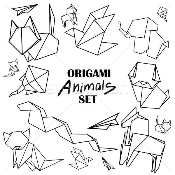 Origami animals set. Animals from paper snake, dog, horse, cat, bird, fox Stock photo © user_11397493