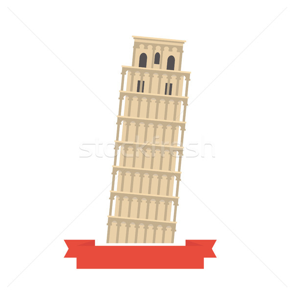 Italy monument. Pisa tower in flat design with ribbon. Travel concept Stock photo © user_11397493