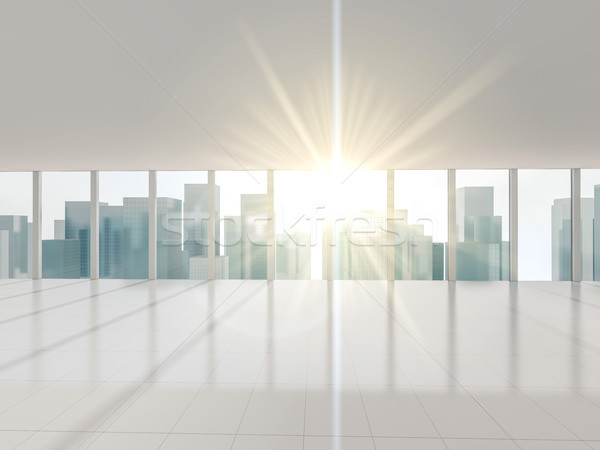 Big window with views of city. 3D Stock photo © user_11870380