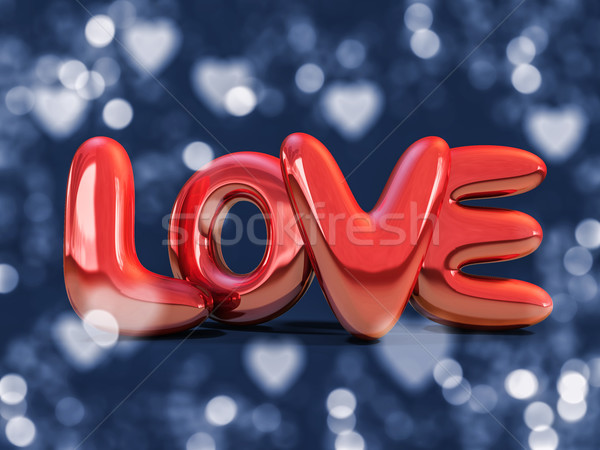 Foto stock: Vermelho · inflável · palavra · amor · 3D · reflexão