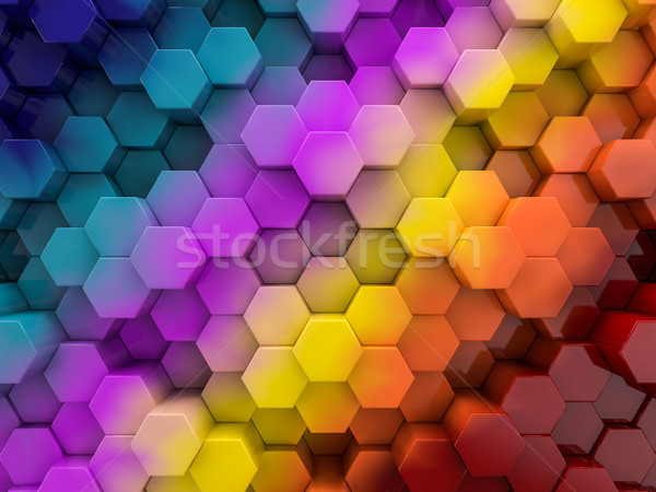 Stock foto: Sechseck · abstrakten · Regenbogen · 3D · Rendering · Mode