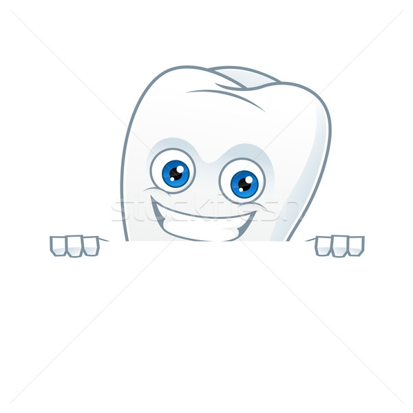 Tooth cartoon mascot hold sign Stock photo © user_8928535