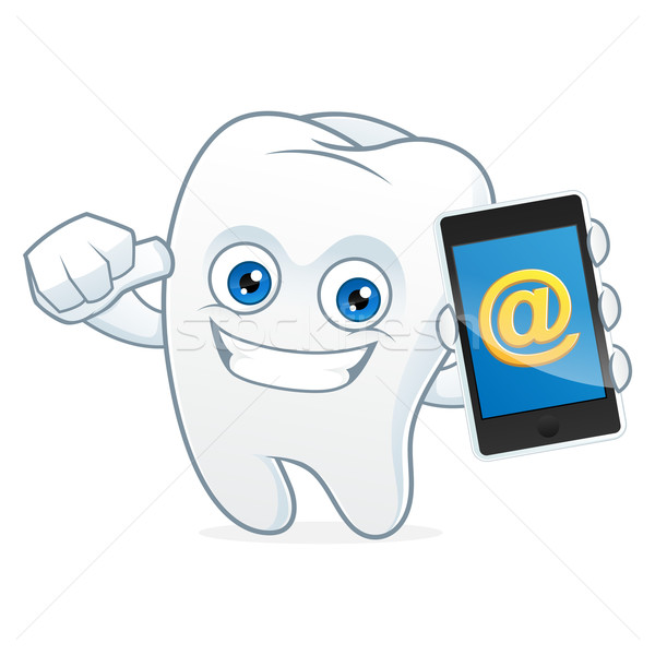 Dents mascotte dessinée tenir téléphone art nettoyage [[stock_photo]] © user_8928535