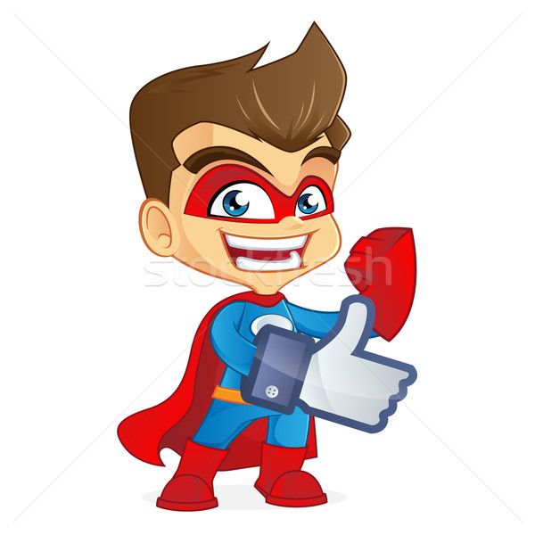 Superhero cartoon ilustracja komputera człowiek podpisania Zdjęcia stock © user_8928535