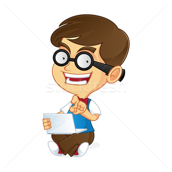 Nerd cartoon illustration main homme [[stock_photo]] © user_8928535