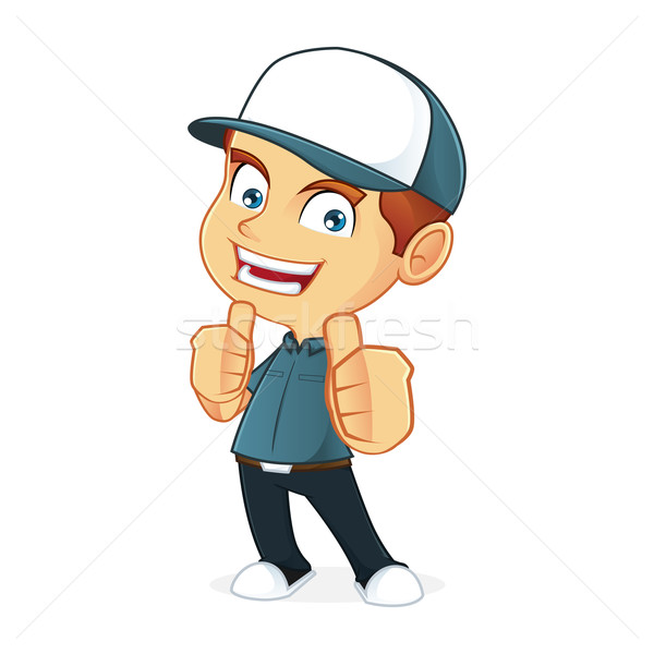 Cartoon illustration homme heureux bleu [[stock_photo]] © user_8928535