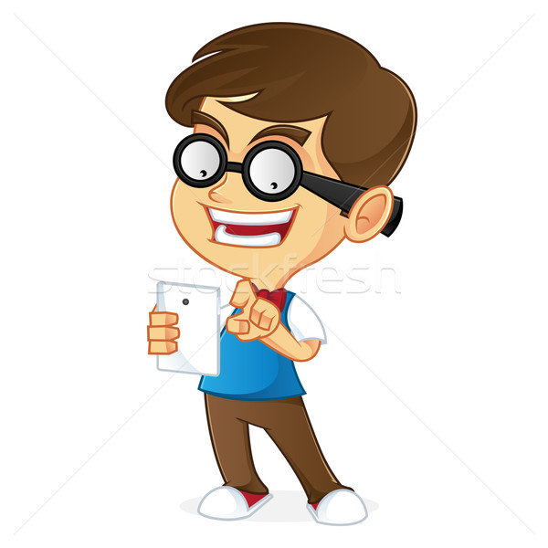 Nerd cartoon illustration main homme [[stock_photo]] © user_8928535