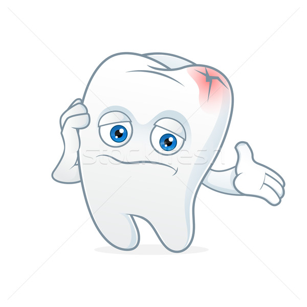 Dinte mascota de desene animate durere de dinti artă trist alb Imagine de stoc © user_8928535