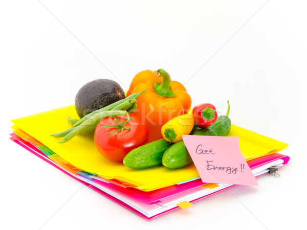 Iroda iratok zöldségek energia ajándék üzenetek Stock fotó © user_9323633