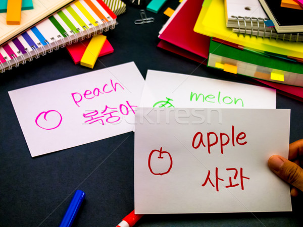 Stock photo: Learning New Language Making Original Flash Cards; Korean