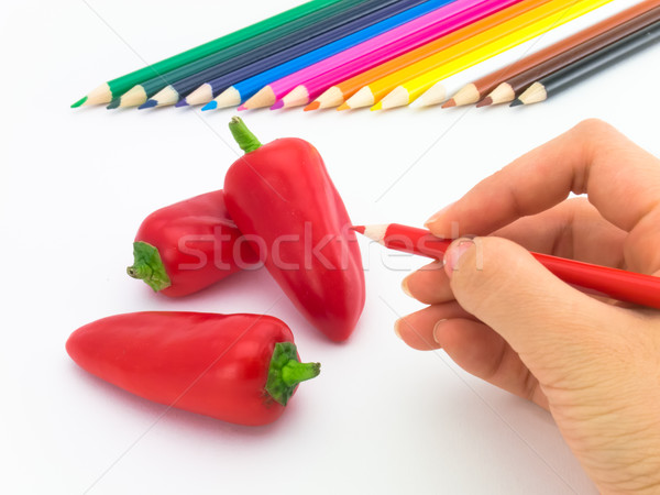 Foto stock: Desenho · páprica · como · frutas · legumes